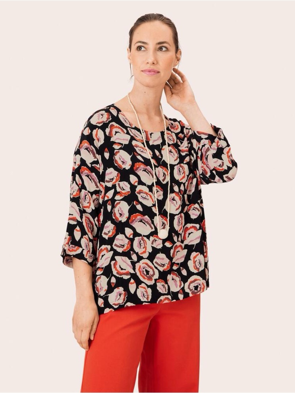 Masai Becca Danish Rose Pattern Top Black and Pink